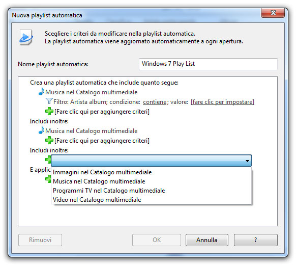 Figura 8: creazione di una playlist automatica in base a opportuni filtri 