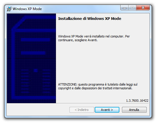 Figura 3: la finestra del programma di installazione della Modalità Windows XP