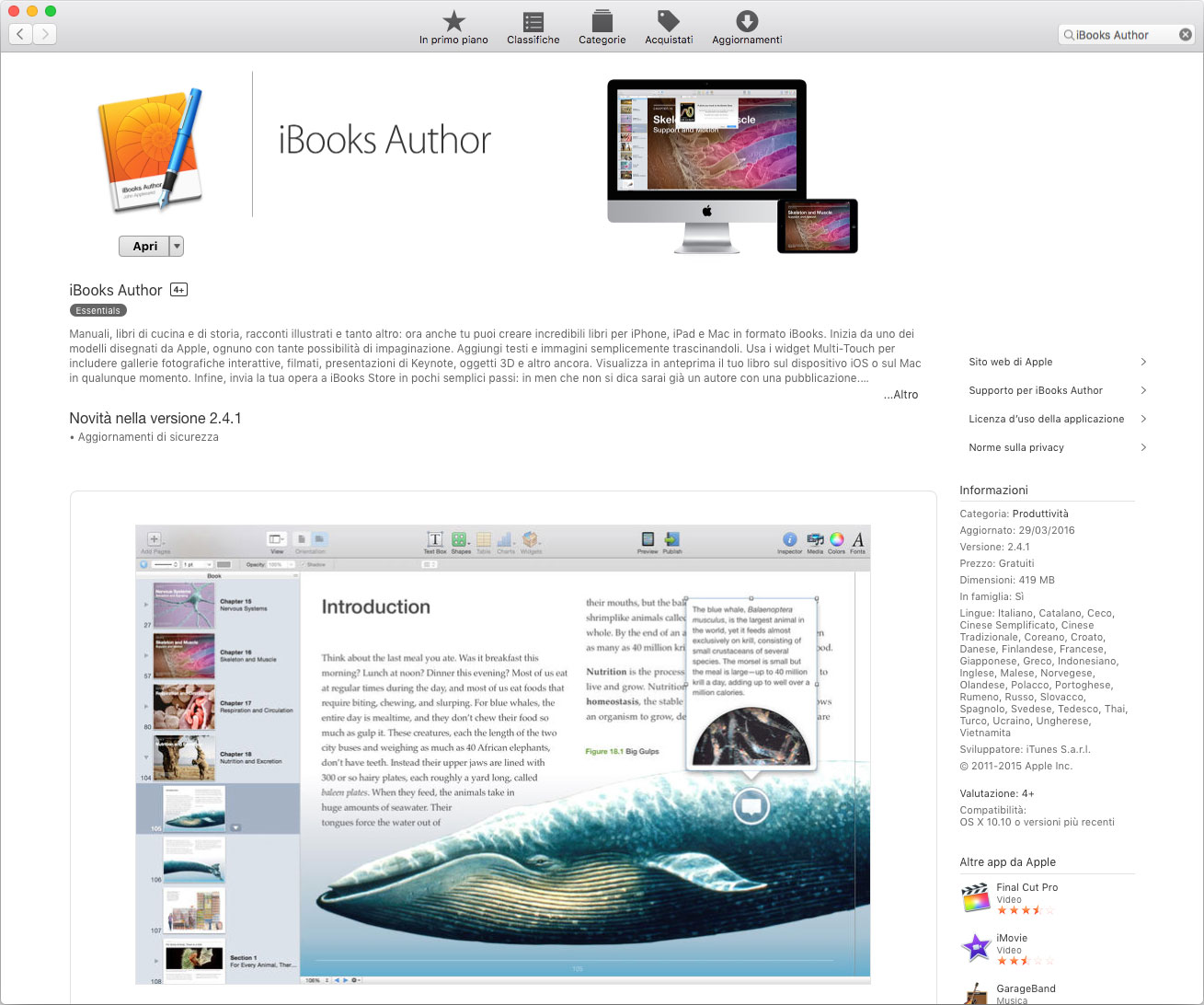 Figura 1: la pagina del Mac App Store dalla quale è possibile installare iBooks Author