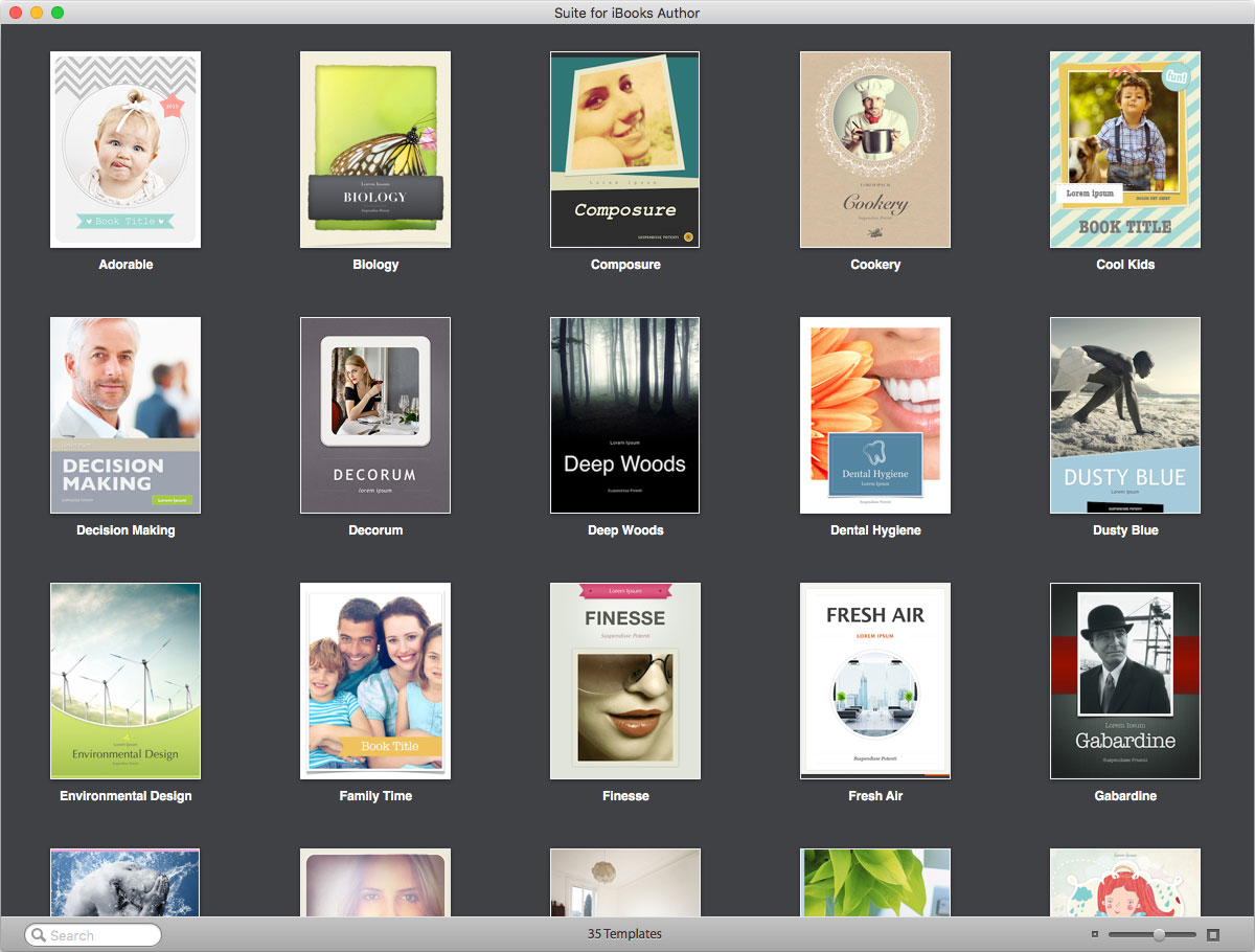 Figura 3: la finestra per la scelta dei modelli di Suite for iBooks Author