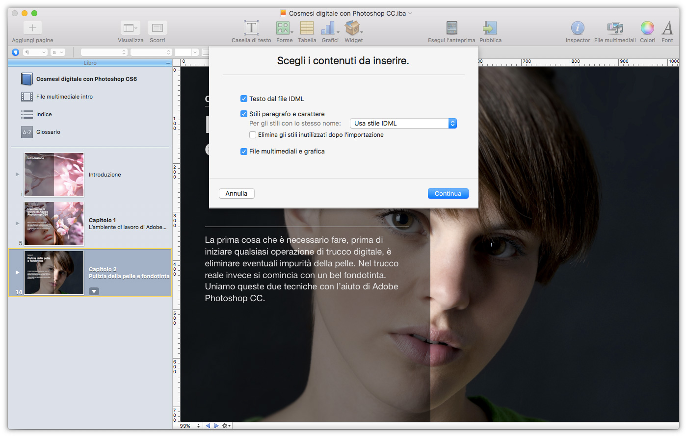 Figura 5: Il pannello di importazione in iBooks Author per i file IDML