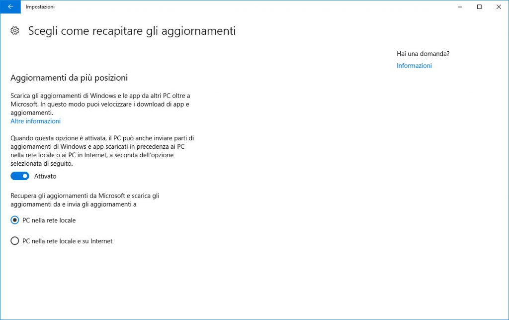 Figura 4: in questa finestra potete scegliere come recapitare gli aggiornamenti