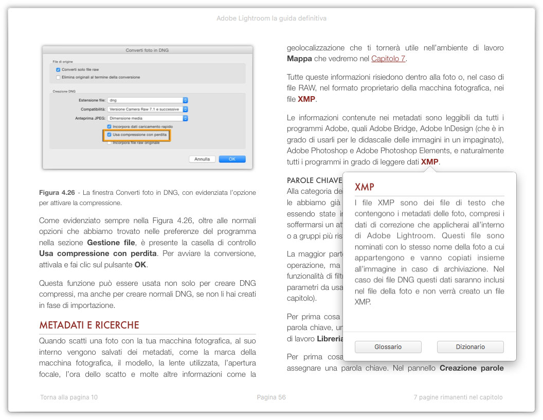 Figura 1: il glossario di iBooks Author funziona in iBooks toccando o facendo clic su una parola, appare il significato