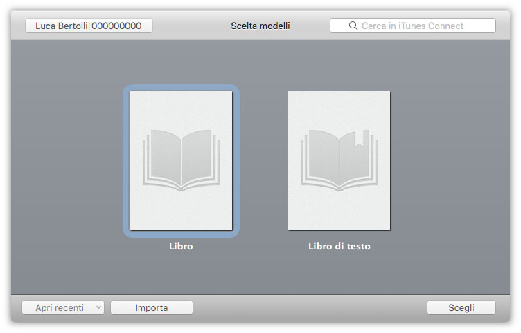 Figura 3: iTunes Producer chiede se si desidera pubblicare su iBooks Store un Libro o un Libro di testo