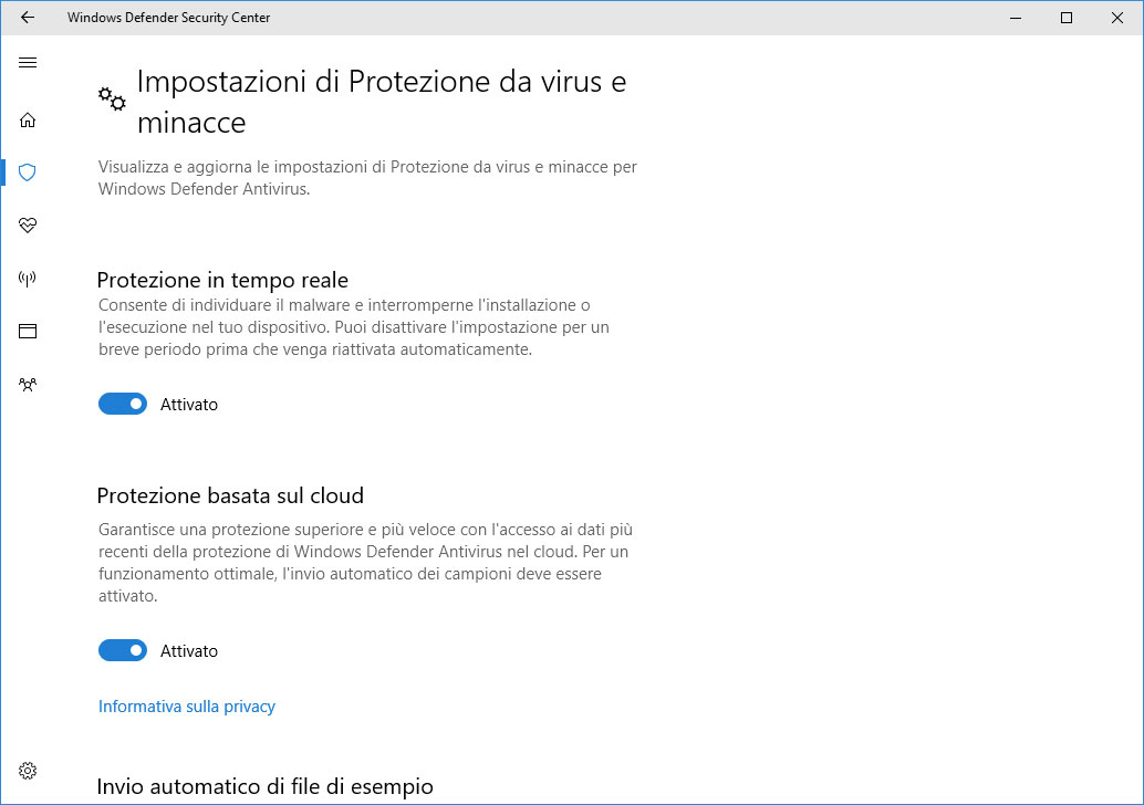 Figura 4: le impostazioni di Protezione da virus e minacce