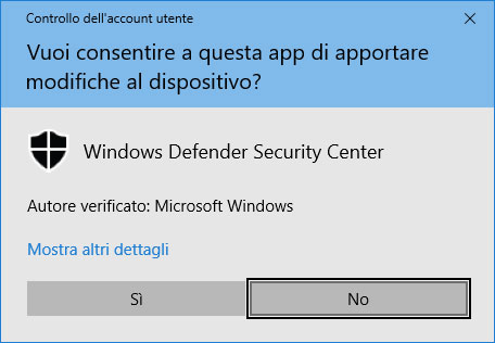 Figura 7: Windows chiede di confermare le modifiche di esclusione che avete inserito