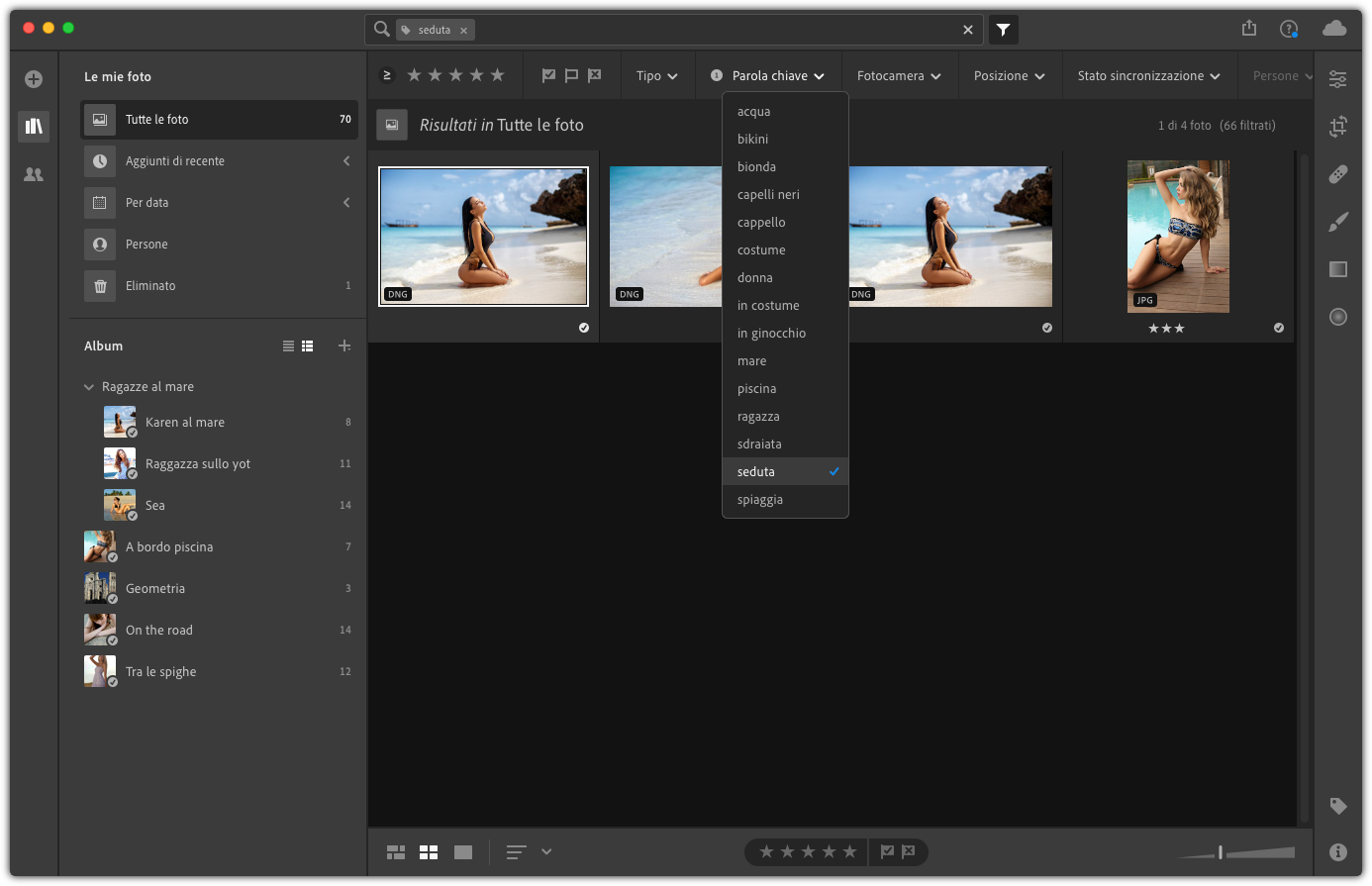 Figura 3: usando i filtri di Lightroom CC è possibile trovare la foto che corrisponde hai parametri scelti